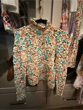Dolan Anthropologie Textured Smocked Turtleneck Top S